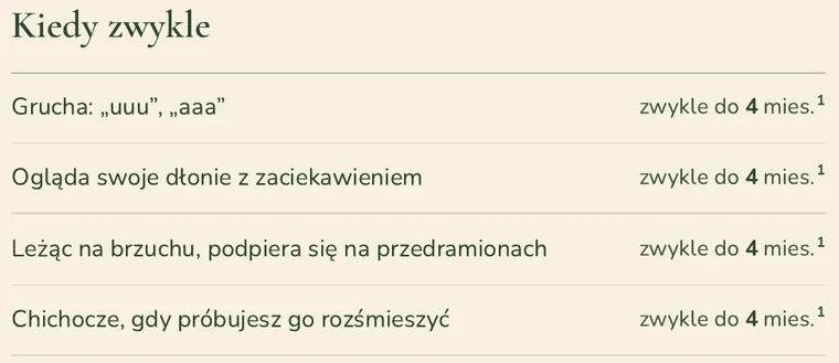 Wycinek otwarcia modułu 3: Kiedy zwykle. Grucha „uuu”, „aaa”, zwykle do 4 mies., z przypisem 1